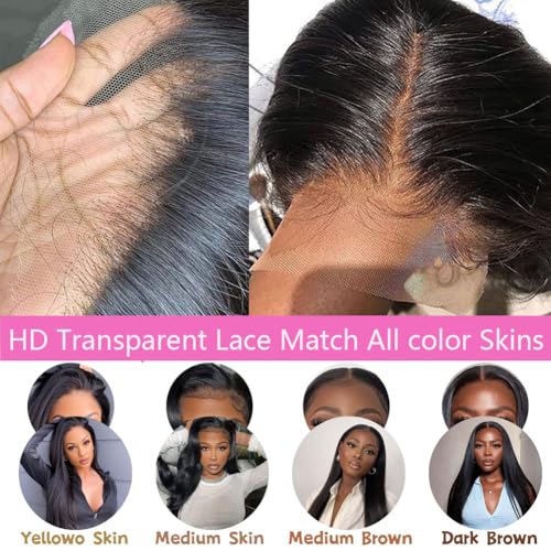 Image of 22 Inch 13x6 Lace Front Wigs Human Hair 200 Density Straight HD Lace Front Human Hair Wig Glueless Wigs Human Hair Pre Plucked Straight Frontal Wig for Women Natural Color