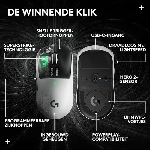 Logitech G PRO X2 SUPERSTRIKE LIGHTSPEED Wireless Gaming Mouse, supersnel, superlicht (61 g), aanpasbare klik-haptiek, opladen via USB-C, voor pc/Mac/laptop - Wit - Afbeelding 5