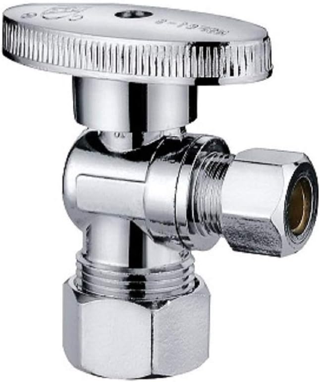EZ-Fluid Fridge Icemaker Angle Stop 1/2-in Nominal Comp (5/8" OD Comp) x 1/4-in OD Comp 1/4-Turn Chrome Brass Angle Stop Valve Water Shut Off Ball Valve (10 Pack)