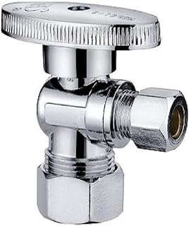 EZ-Fluid Fridge Icemaker Angle Stop 1/2-in Nominal Comp (5/8" OD Comp) x 1/4-in OD Comp 1/4-Turn Chrome Brass Angle Stop Valve Water Shut Off Ball Valve (1 Pack)