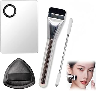 ファンデーションブラシ 平型 化粧パレット 4個セット 乾湿両用 三角形スポンジパフ 両端ダブルスクレーパー設計 メイクツール 持ち運び 携帯用 基礎化粧用具