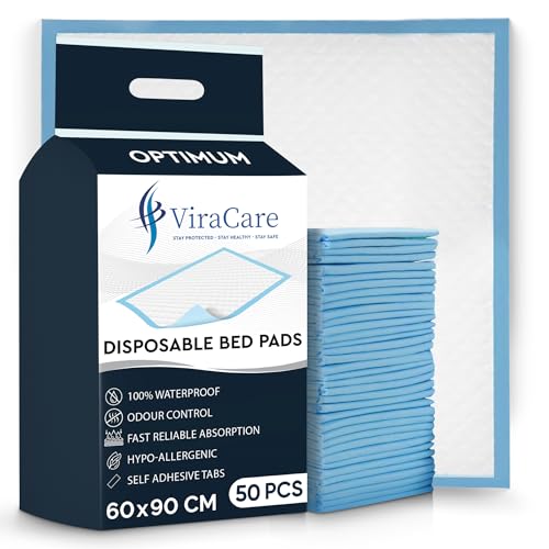 50 x Incontinence Bed Pads | Disposable Bed Pads | Bed Protectors For Incontinence | Size 60x90cm | With Self-Adhesive Sticker Tabs | Bed Mats Disposable | (2 Packs of 25)
