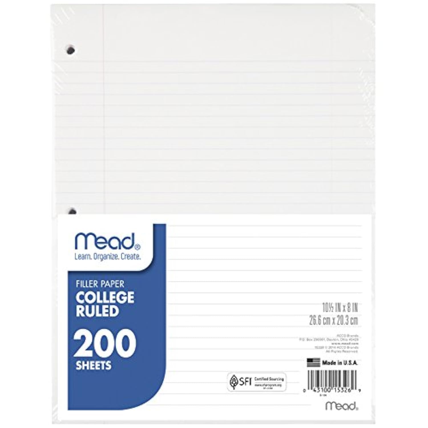 Mead Loose Leaf Paper, Notebook Paper, College Ruled Filler Paper, Standard, 8 x 10.5", 200 Sheets White