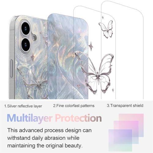 I-MGAE-IN-AR Compact Case for iPhone 16 Plus Shiny Silver Butterfly Design,Cute Trendy Soft Slim TPU Shockproof Protective Phone Cases Cover for Women Girls Aesthetic Glitter by I-MGAE-IN-AR - Used condition - Image 2