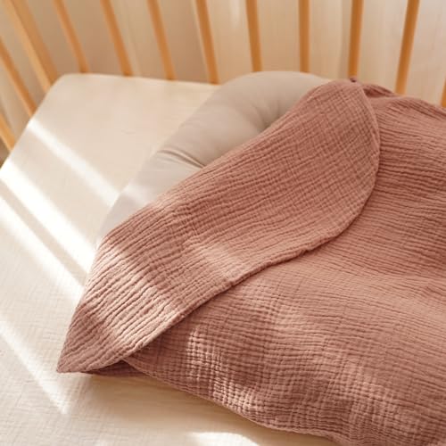 Image of Konssy Muslin Baby Lounger Cover 2 Pack, 100% Cotton Newborn Lounger Cover, Soft and Breathable Baby Nest Slipcover for Boys Girls (Chestnut, Posy)