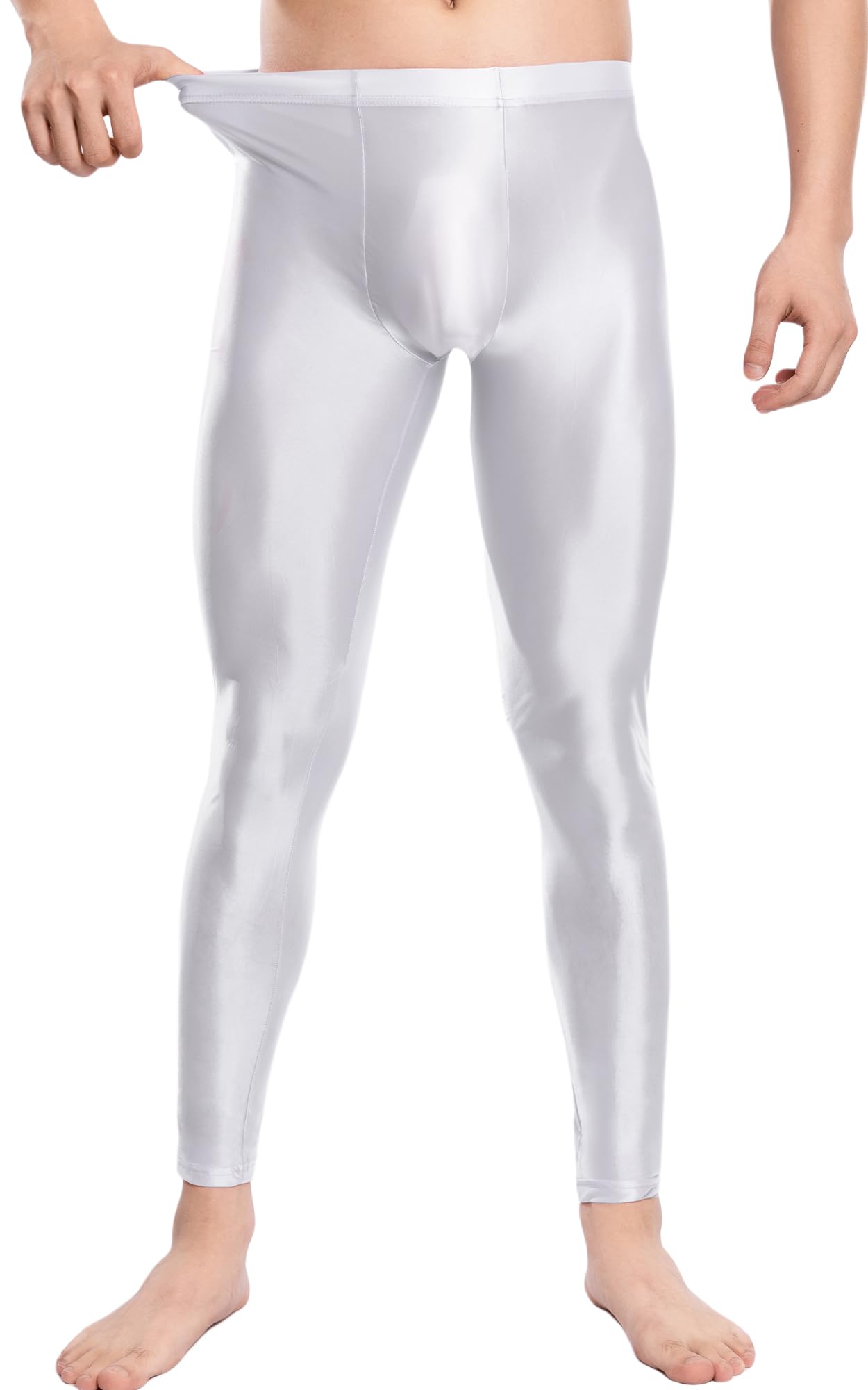 FEOYA Leggings da uomo Glossy, collant oleosi, lucidi, per sport, taglie forti, taglia M, L, XL, XXL