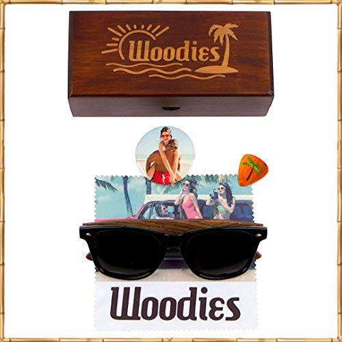Woodies Walnut Wood Sunglasses with Black Polarized Lens and Real Wooden Frame for Men and Women - 100% UVA/UVB Ray Protection3