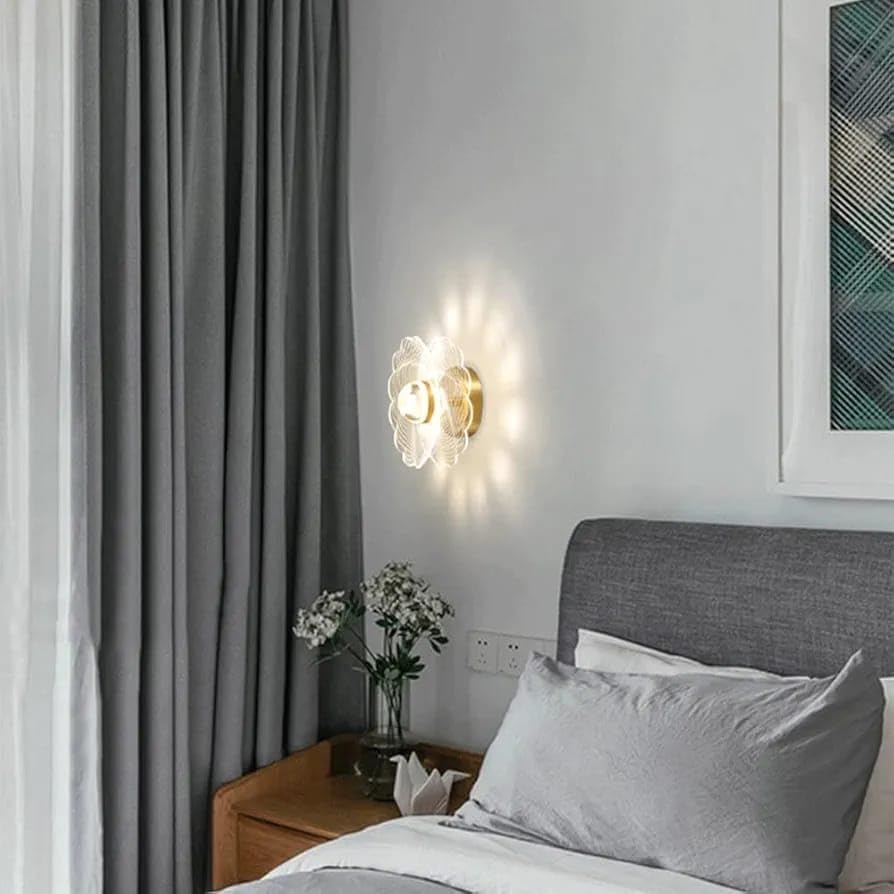 Image of Glowave Golden Acrylic Light Flower Design Wall Lamp Light for Living Room Bedroom Bedside - Tricolour (White, Warm White, Natural White) 7044-W (Flower B883)