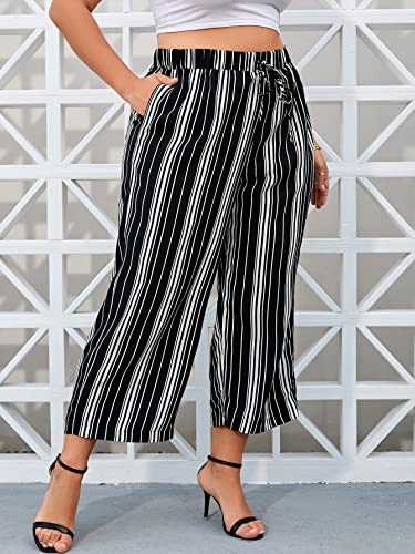 WDIRARA Women's Plus Size Striped Palazzo Pants High Waisted Wide Leg Cropped Trousers4