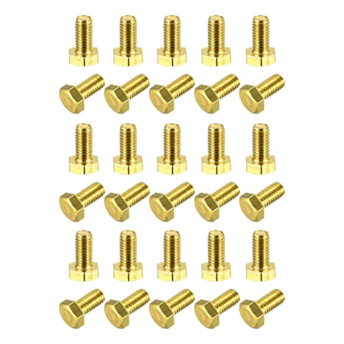 Image of uxcell Brass Hex Bolts, M6x12mm 30pcs Fully Thread Grade 4.8 Solid Brass Hexagon Head Bolt Machine Screws for Machinery