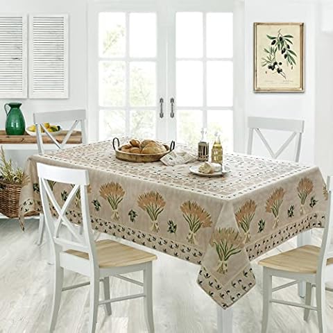 Home Bargains Plus Provence Wheat and Olives Country French Fabric Tablecloth, Indoor Outdoor, Stain and Water Resistant, Wrinkle Free Tablecloth 60” x 84” Oblong/Rectangle Cover
