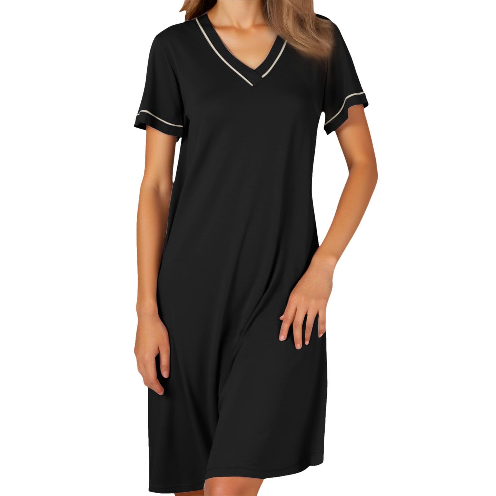 Genérico Camisones para Mujer con Sujetador Incorporado Cuello en V Manga Corta Informales Holgados cómodos Dormir