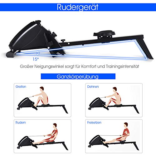 COSTWAY Rudergerät klappbar, Rudermaschine mit 10 stufig Widerstand, LCD-Monitor und Transportrollen, magnetisch… – Bild 5