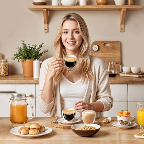 Espresso Cups Set of 4, 8.5oz Double Walled Glass Coffee Cups with Handles - image 8