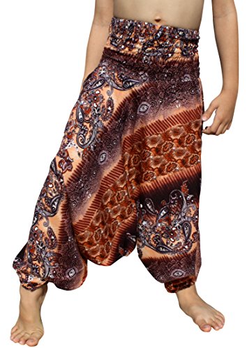 RaanPahMuang Smock Waist Rayon Aladdin Harem Baggy Pants in Mixed Artworks