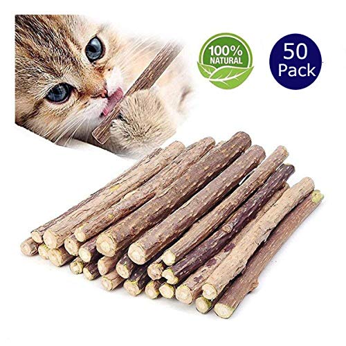 Ueerdand 50 PCS Catnip Sticks Organic Cat Chew Toys Natural Plant Matatabi Silvervine