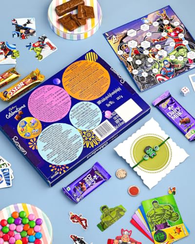 Image of HyperFoods Avengers Rakhi Gift Hamper For Kids Hulk Rakhi & Chocolate Combo Kids Rakhis For Brother With Gifts Set