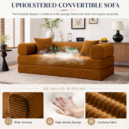 Image of AUGOP Futon Sofa Bed Boneless Couch for Living Room,Pull Out Couch with Sleeper Sofa,Day Bed Couch with Storage Pocket,Removable Corduroy with 2 Pillow