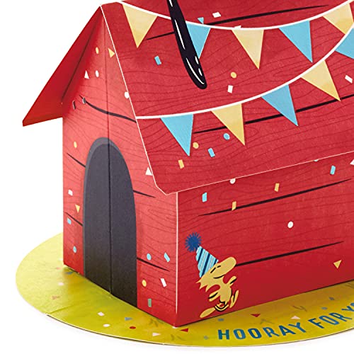 Image of Hallmark Paper Wonder Peanuts Pop Up Birthday Card (Snoopy Dog House) | 3D Pop-up Snoopy Dog House, Coordinating Envelope, Premium Paper, 6.25 X 9 in