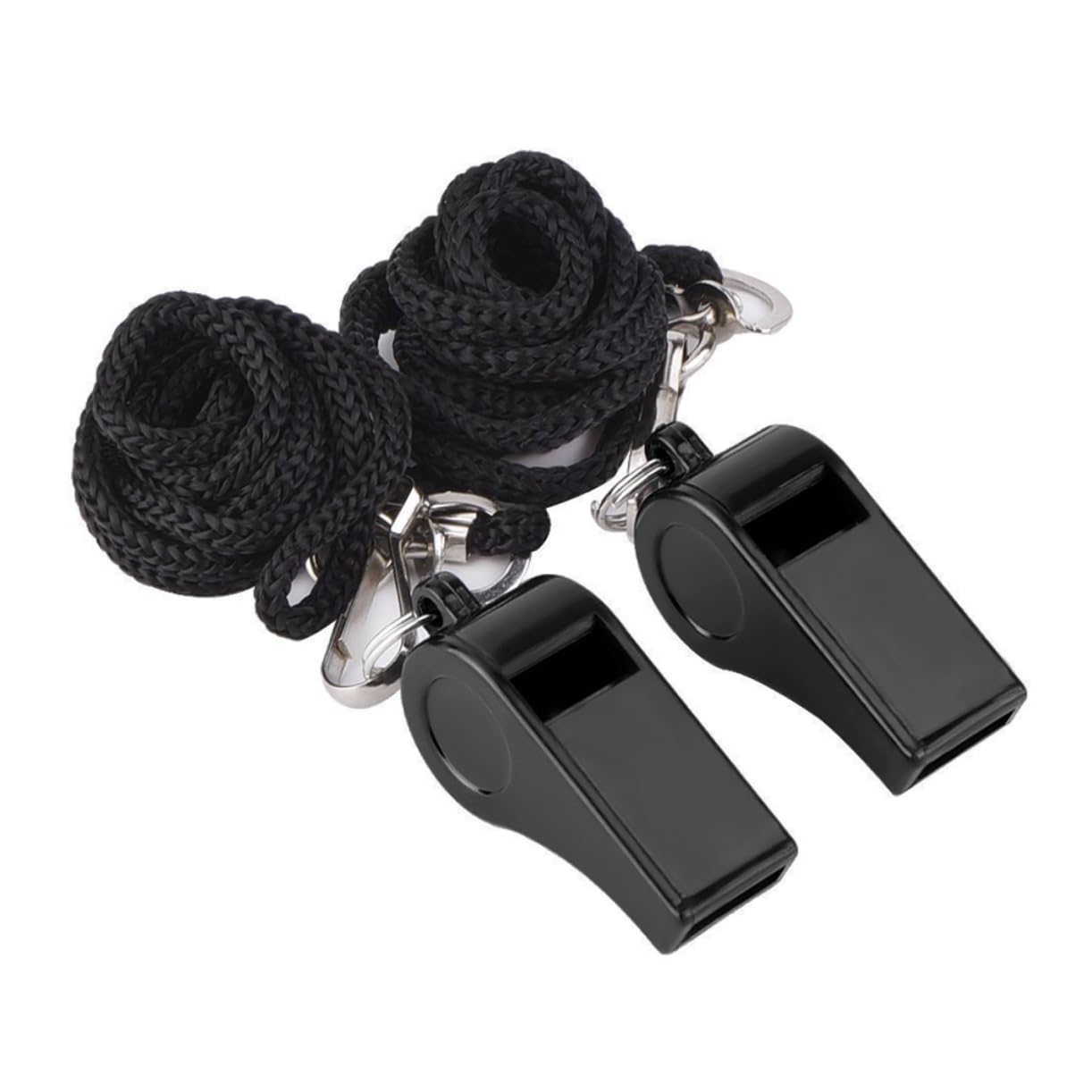 BRIGHTFUFU 4 Pcs Black Referee Whistles with Lanyard Durable Emergency Survival Whistles for and Sports Officials for First Aid and Outdoor Use