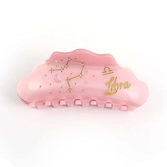 Libra Zodiac Constellation Hair Claw with Rhinestones, Pink Personalized Acetate Hair Clip for Women Gift 1 Piece