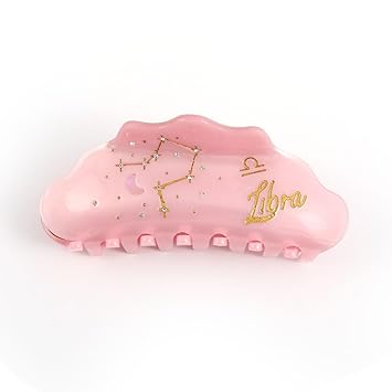 Libra Zodiac Constellation Hair Claw with Rhinestones, Pink Personalized Acetate Hair Clip for Women Gift 1 Piece