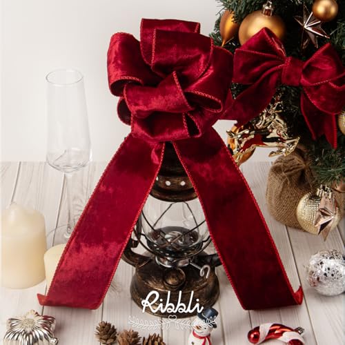 Image of Ribbli Red Velvet Wired Ribbon 1.5 Inch Metallic Red Crushed Velvet Christmas Ribbon for Gift Wrapping Christmas Tree Decoration Crafts Wreaths Supplies-Continuous 10 Yards