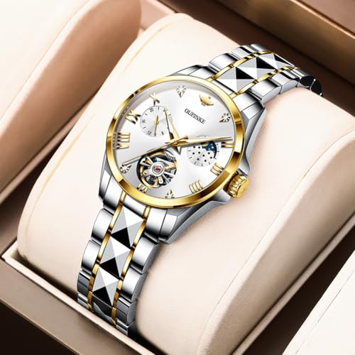 Image of OLEVS Womens Automatic Watch Gold Luxury Diamond Self Winding Ladies Wrist Watches Waterproof Luminous Date