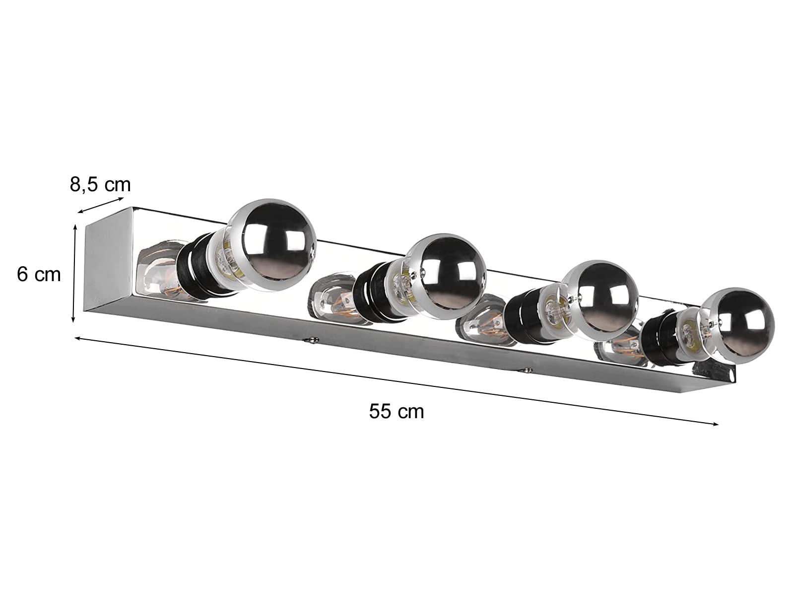 LED Retro Badezimmer Wandleuchte in Silber Chrom, Breite 55cm