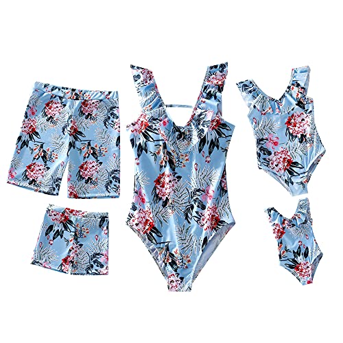 Family Matching Ruffles One Pieces Switmsuit Summer Floral Printed Dad and Me Swimwear Bathing Suit Monokini ?Girl?2 Y?