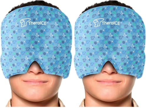 Image of TheraICE Migraine Relief Cap, Soothing Headache Hat Ice Pack Mask (Junior Blue, X-Small) (Pack of 2)