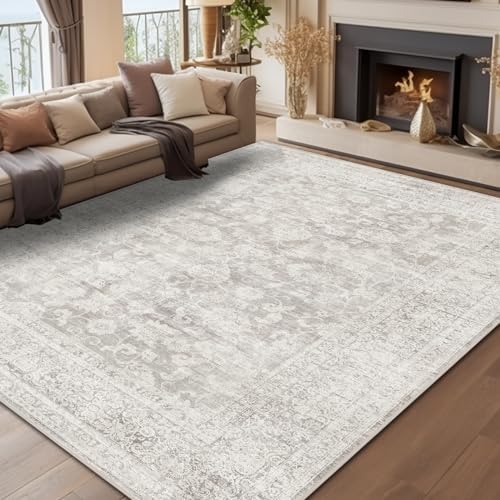 Area Rug for Living Room, Indoor Machine Washable Rug for Bedroom Vintage Rug Dinning Room Floor Carpet Non-Slip Backing Rugs Floral Soft Low-Pile Office Rug (Pink, 5' × 7')