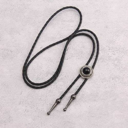 Image of GelConnie Bolo Tie for Men Women Western Cowboy Turquoise Leather Necktie | Natural Stone Bolo Tie Necklace for Women Rodeo Cowboy Leather Necktie Native American Western Cowgirl Ties Adjustable Cord
