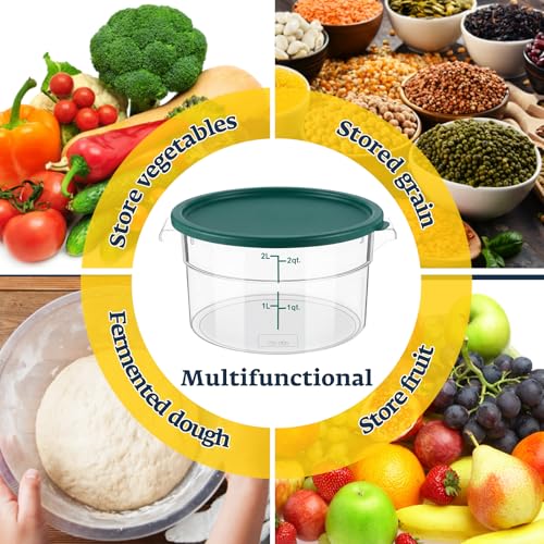 Image of Ziliny 1 Pcs 2 Qt Dough Proofing Container with Lid and Green Scale, Green | Clear Round Food Storage Container, Food Grade Plastic, Easy Viewing Design, Airtight Lid, Dough Fermentation Kitchen Storage