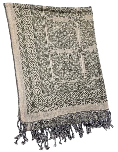 Celtic Knot Scarf for Women, Dark Green Radiant Color, Celtic Knot Design, Made in Ireland