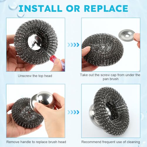 Conjunto de 4 peças de lã de aço com almofadas de arame de substituição, esfregão de ferro fundido d