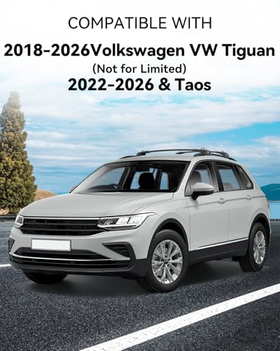 Image of 330Lbs Roof Rack Cross Bars Compatible with Volkswagen VW Tiguan 2018-2026 (Not for Limited) & Taos 2022-2026, Heavy Duty Aluminum Roof Rails Top-Mount Crossbars Rooftop Cargo Carrier