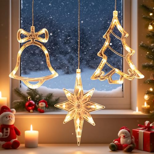 Aurevita Weihnachtsdeko Fenster Lichter – 3er Set LED...