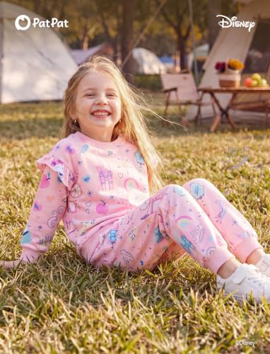Image of Disney Outfits for Girls Long Sleeve Shirt Pocket Pant Toddler Sweatsuit | Officially Licensed丨Girls Clothes丨2-Piece Outfit丨Allover Print丨Ruffle Shoulder丨Jogger Pants丨Soft Feel丨Easy Care丨Mix & Match