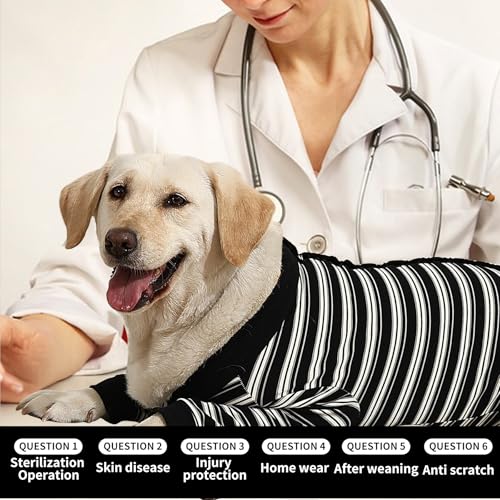 Image of Dog Recovery Suit, Pet Surgery Suits for Female Male, Striped Recovery Shirt Dog Abdominal Wounds Bandages, E-Collar & Cone Alternative, Neuter Stop Licking Onesie Body Suits for Large Dogs