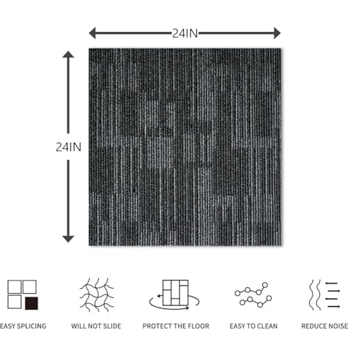 Petgrow Commercial Carpet Tiles, 24" x 24" Squares, 18 Tiles, 72 sq ft, Non-Slip Soft Floor Carpet for Office, Bedroom, Living Room,Easy DIY Installation with Flexlok Tabs (1 Box Sample,Gray) by Petgrow - Image 2