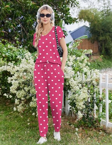 Image of Ekouaer Pajamas for Women Set Short Sleeve Lounge Set Jogger Pants Pjs Soft Sleepwear with Pockets S-XXL