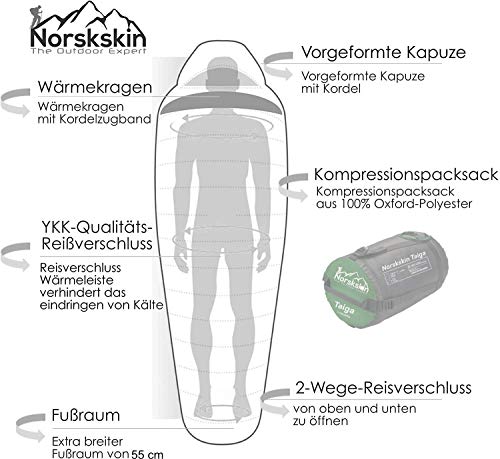 Norskskin Taiga Sleeping Bag 230 x 82 cm Mummy Sleeping Bag -23 °C Outdoor Camping Hood Hiking Compression Pack Sack - Image 8