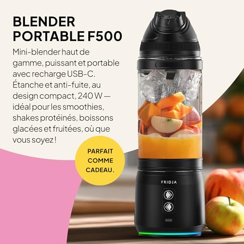 Potente frullatore portatile da 240 W, ricaricabile USB-C, a tenuta stagna e compatto, bottiglia da 700 ml senza BPA, lame seghettate a 6 foglie, perfetto per frullati, frullati proteici, ideale per – vue 3