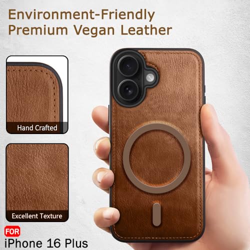 Image of TheGiftKart Genuine Leather Finish Back Cover Case for iPhone 16 Plus | Shockproof Design | Raised Edges for Camera & Screen Protection | Stunning Minimalist Design Case (MagSafe Compatible, Brown)
