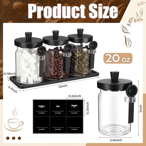 Image of Suclain 3 Pcs Glass Coffee Container Set, 20 oz, Black Bamboo