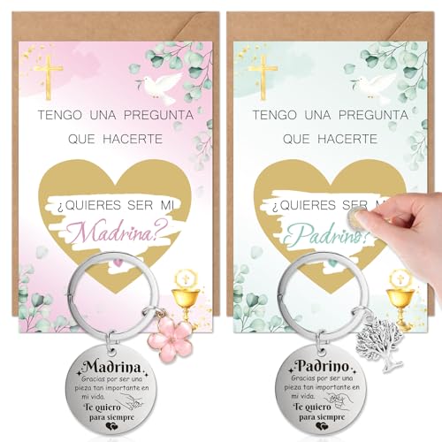 HOWAF Presentes para adrinhas e padrinhos, cartões que quer ser minha madrinha e padrinho & porta-chaves cartões de batismo de arranhar com envelope presentes padrinhos madrinhas batizo