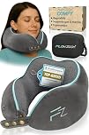 FLOWZOOM Comfy Cuscino da Viaggio in Schiuma Memory per Aereo e Auto – Cuscino per il Collo Regolabile con Supporto a 360°, Fodera Vellutata Lavabile e Sacchetto in Rete per il Trasporto – Grigio