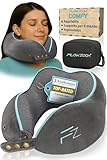 FLOWZOOM Comfy Cuscino da Viaggio in Schiuma Memory per Aereo e Auto – Cuscino per il Collo Regolabile con Supporto a 360°, Fodera Vellutata Lavabile e Sacchetto in Rete per il Trasporto – Grigio