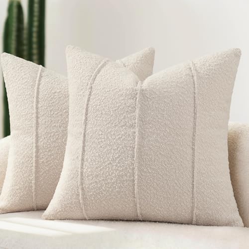 YCOLL Housse de Coussin Bouclé 60x60 Lot de 2, Housses Douces à Texture avec Rayures, Coussins Décoratifs Modernes et Confortables pour Canapé, Lit &...